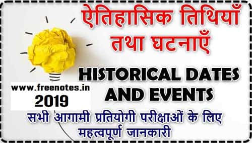 Important Historical dates and events Free PDF Download