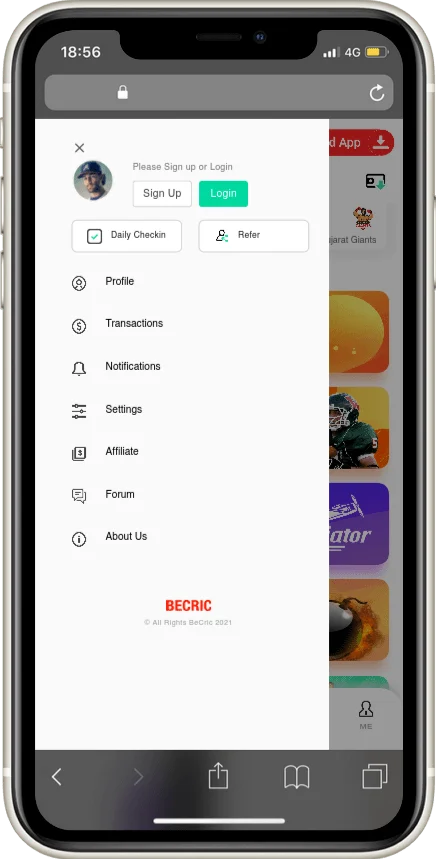 A split image showing the Becric login interface alongside the user registration form