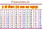 2 se lekar 20 tak table in hindi पहाड़ा
